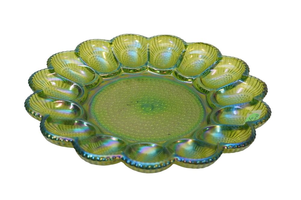 Lot 300: VINTAGE INDIANA GLASS GREEN CARNIVAL GLASS
