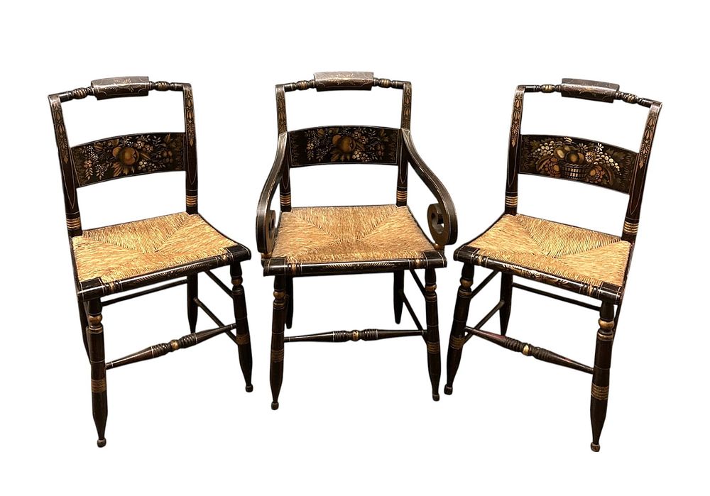 Lot 163: 3 ANTIQUE HITCHCOCK STENCILED CHAIRS