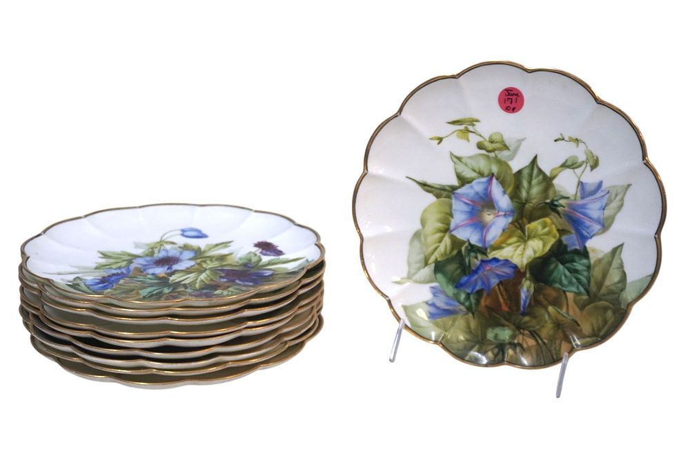 Lot 171: 10 ANTIQUE HAND PAINTED BOTANICAL PLATES