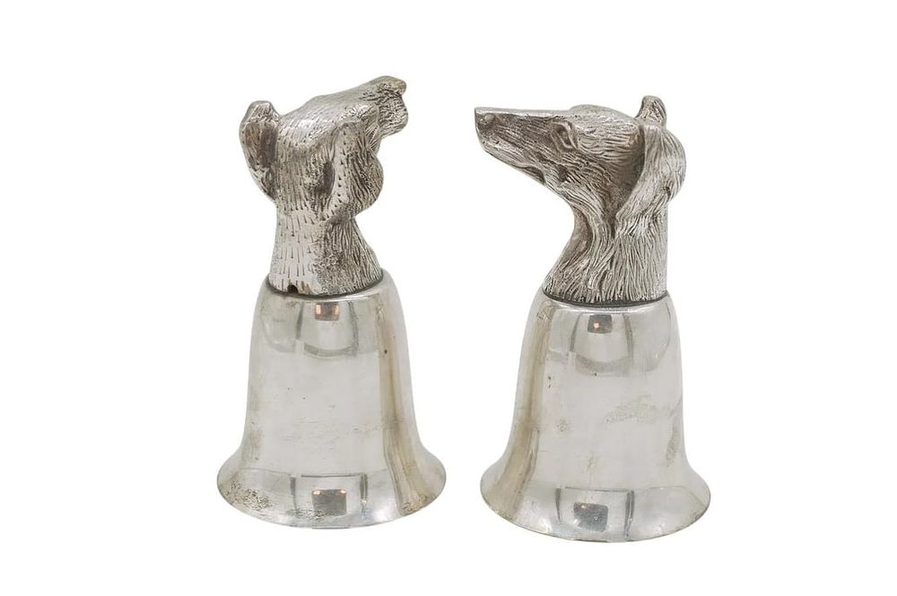 Lot 180: PAIR OF SILVER PLATED HOUND STIRRUP CUPS