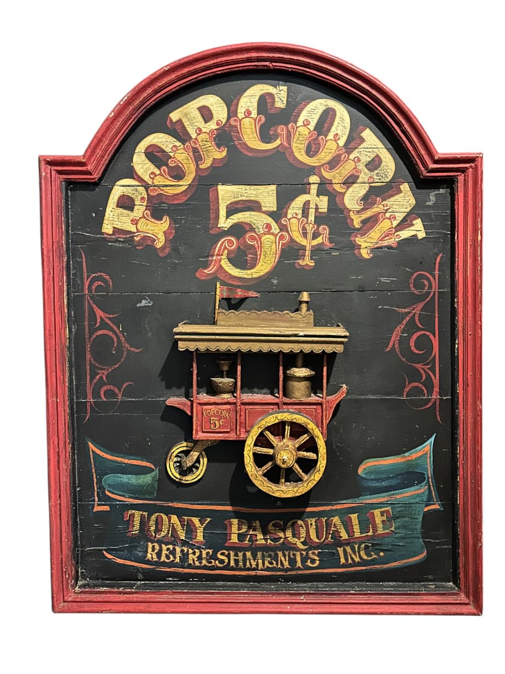 Lot 195: CARVED AND PAINTED WOOD POPCORN SIGN