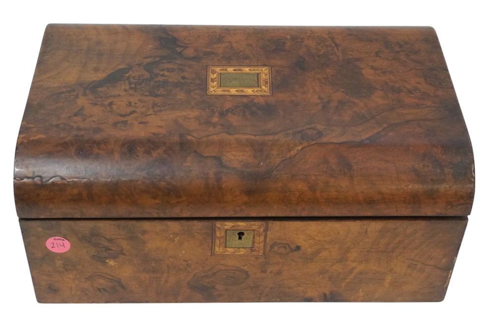 Lot 214: ANTIQUE BURLWOOD LAP WRITING DESK