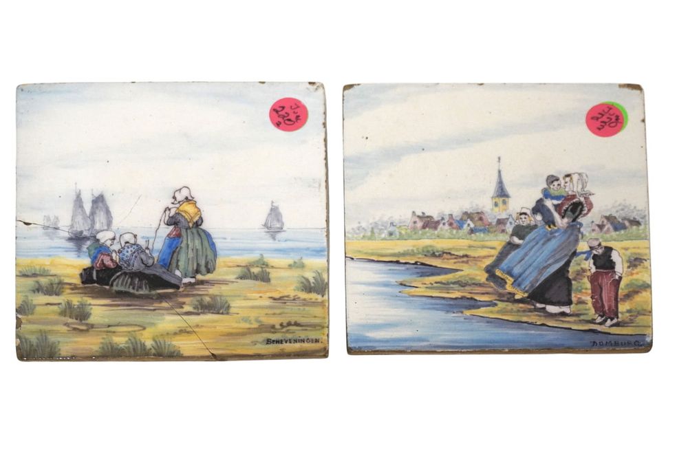 Lot 220: PAIR ANTIQUE 19TH C DUTCH HAND PAINTED TILES