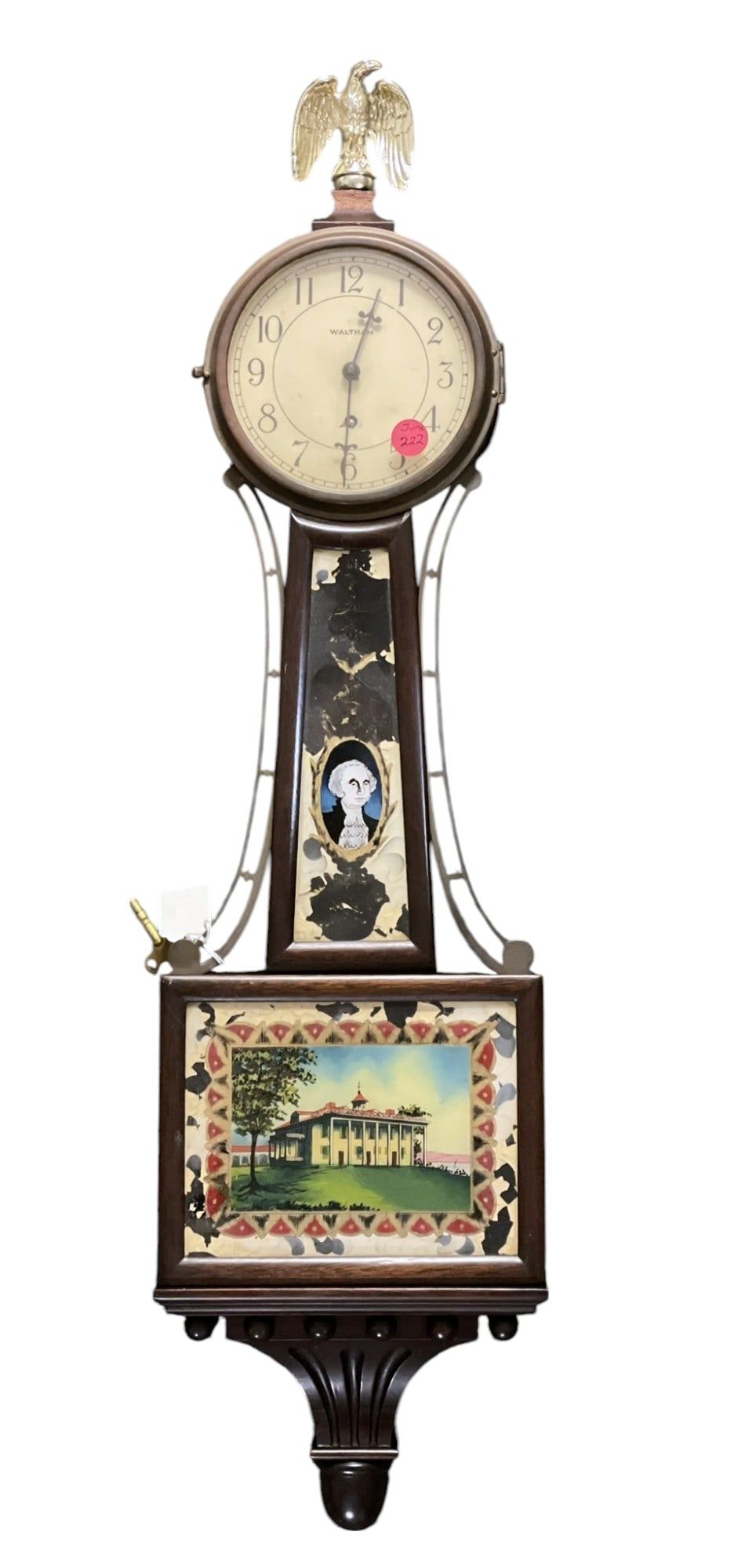 Lot 222: ANTIQUE WALTHAM MT VERNON EGLOMISE BANJO CLOCK