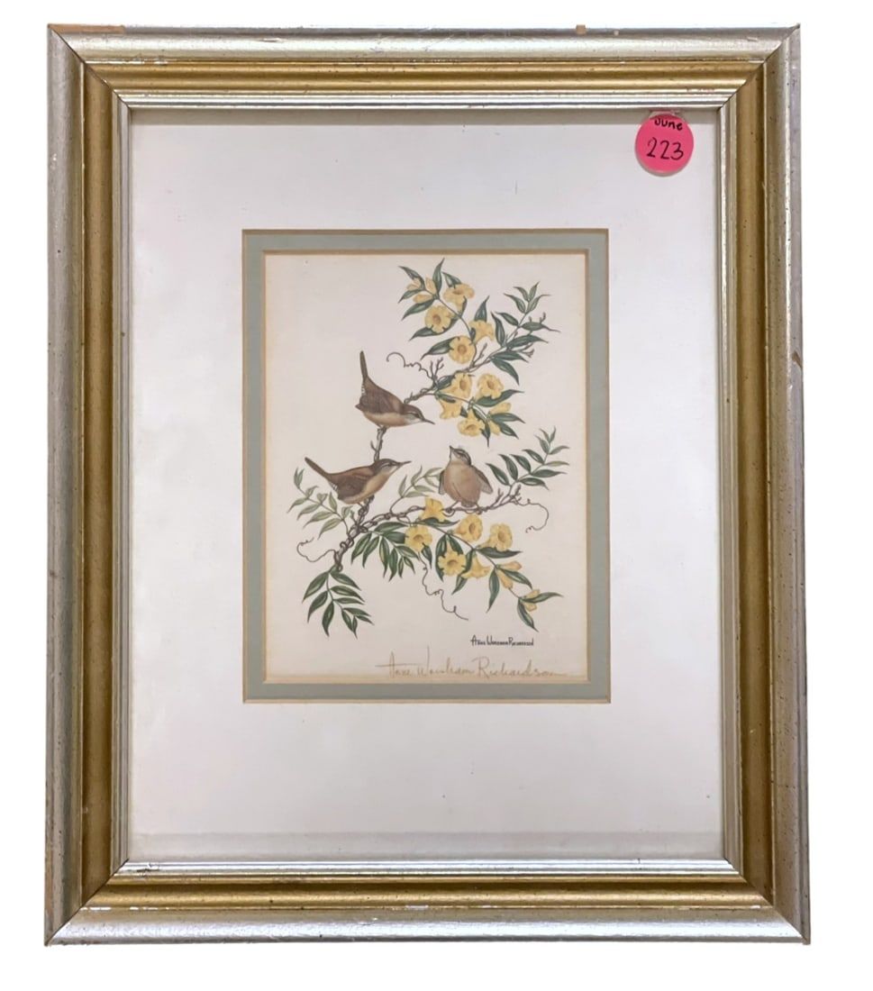Lot 223: CAROLINA WREN AND YELLOW JESSAMINE ANNE RICHARDSON