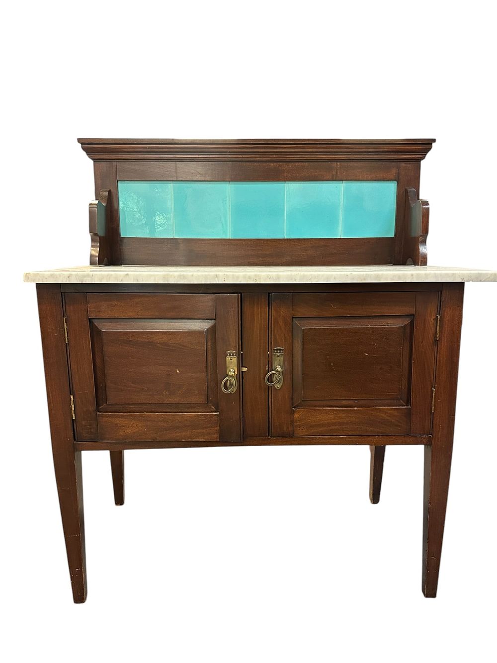 Lot 254: ANTIQUE MAHOGANY WASHSTAND WITH MARBLE TOP
