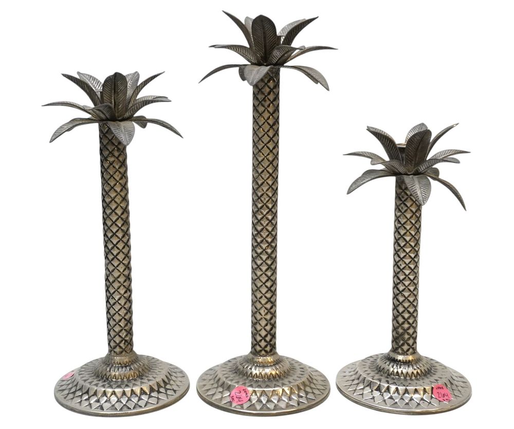 Lot 264: 3 TROPICAL PALM TREE CANDLESTICKS