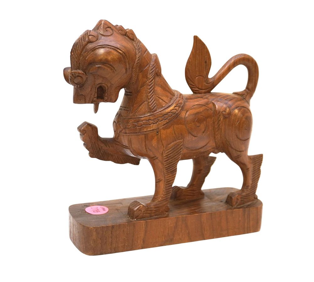 Lot 278: WOODEN CARVED CHINESE QURIN STATUE