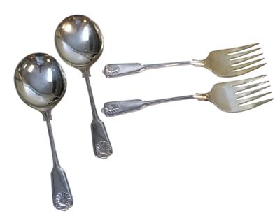 4 PC SHEFFIELD ENGLAND FIDDLE & THREAD SERVING. 2 Sets of English WA Sheffield Fiddle &