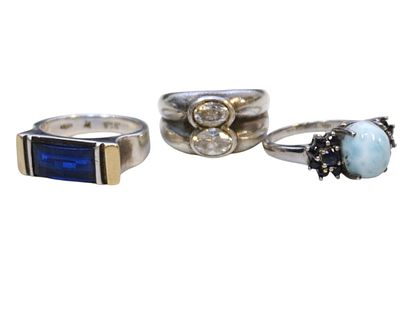 3 pc STERLING SILVER RINGS. 3 Sterling Silver 925 Rings set with Rhinestones/Crystal. . Rings