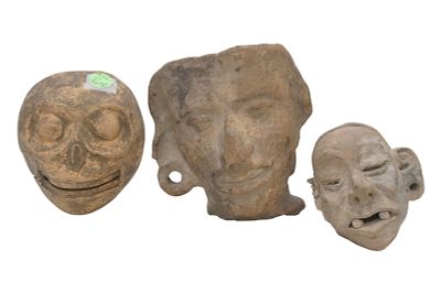 3 PC PRE COLUMBIAN HEADS. 3 Piece Pre Columbian Heads, Mayan, Aztec. Largest 5"x4"x6". Medium