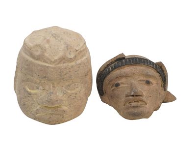 2 PRE COLUMBIAN REMOJADAS & OLMEC HEADS. 1-Pre Columbian Remojadas Culture Warrior Terracotta