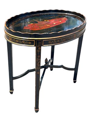 HAND PAINTED MAITLAND SMITH CHINOISERIE LACQUER TABLE. Vintage Hand Painted Maitland Smith