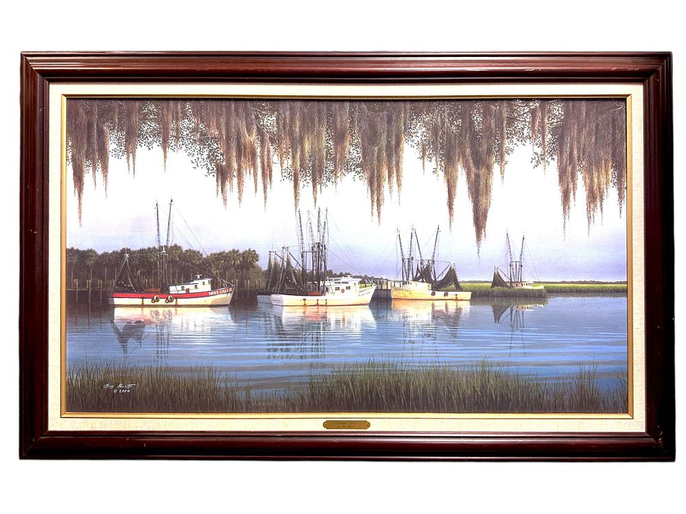Lot 167: JIM BOOTH "ISLAND GIRLS" GICLEE ON CANVAS SHRIMP BOATS