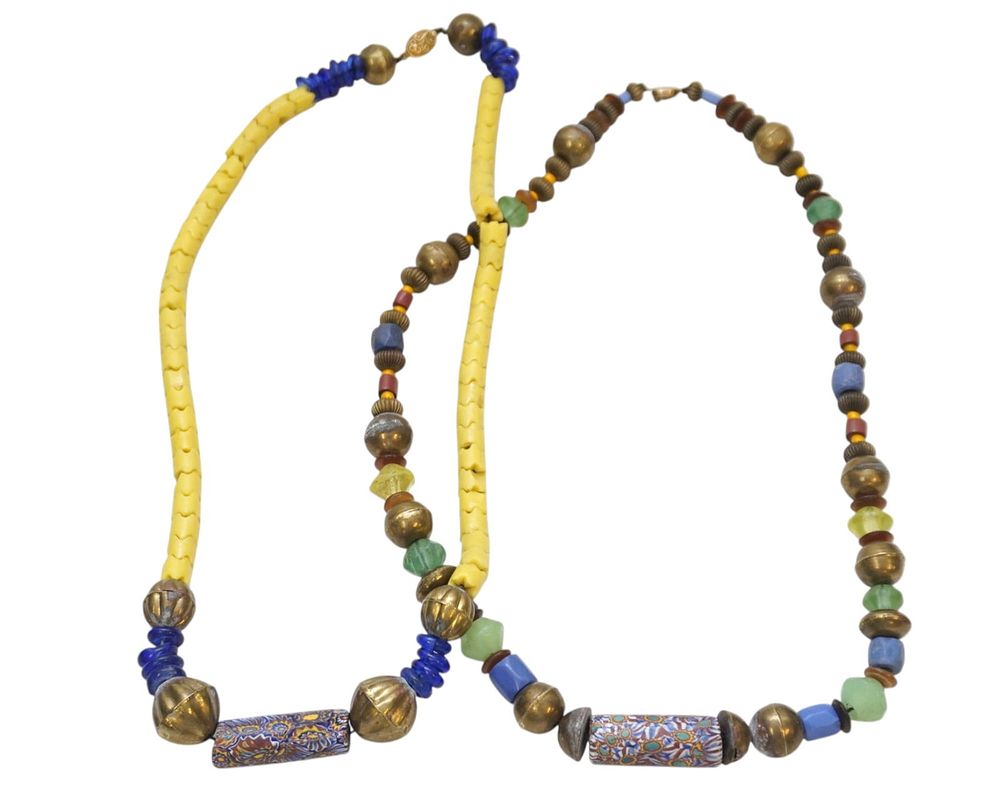 Lot 186: 2 AFRICAN TRIBAL TRADE BEAD BRASS AND CLAY NECKLACES