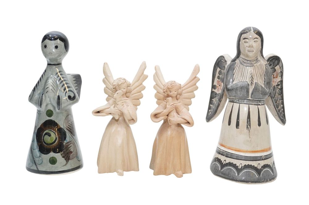 Lot 192: 4 ANGEL CANDLE HOLDERS TONALA & TERRACOTTA