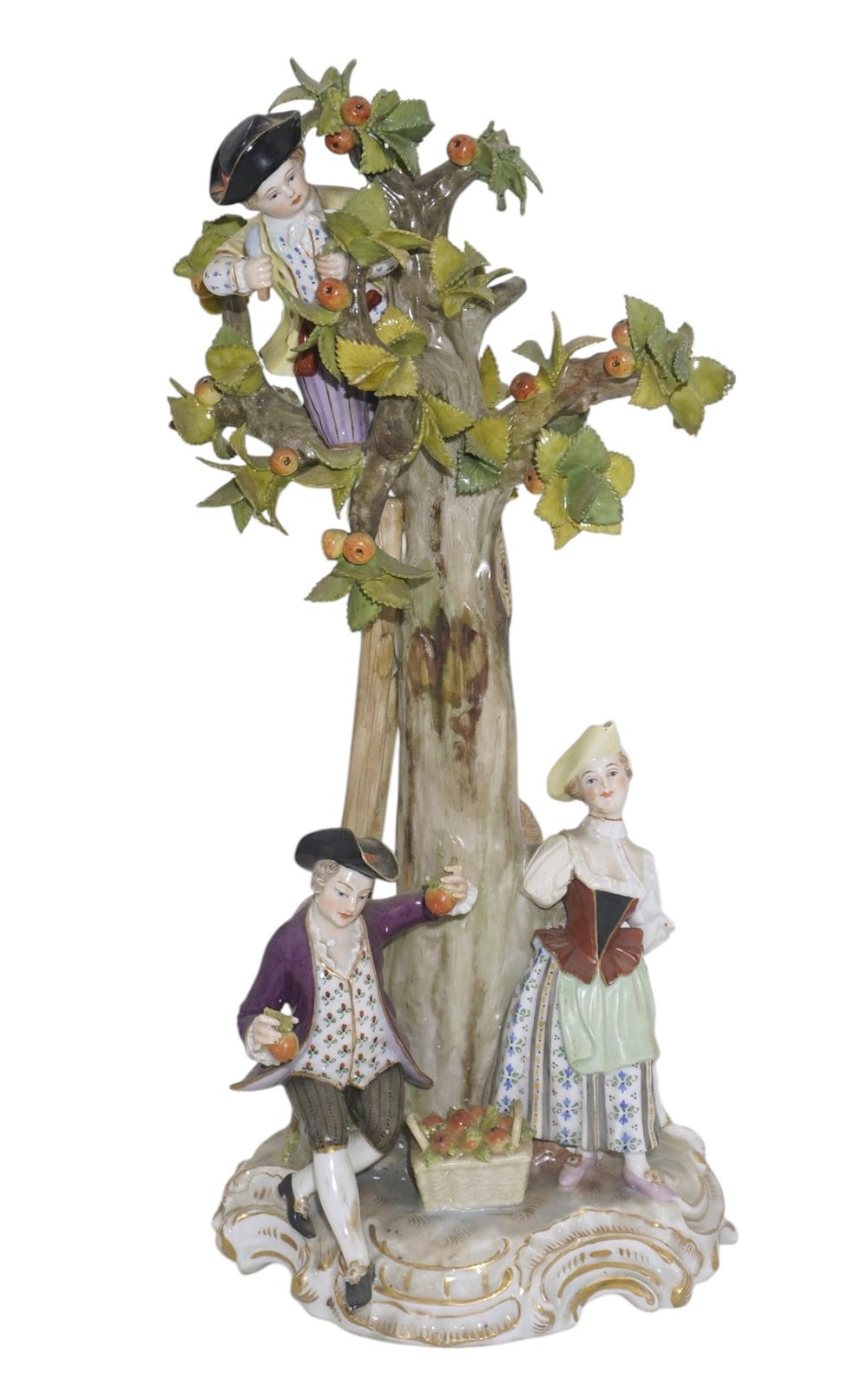 Lot 197: RARE DRESDEN APPLE PICKING PORCELAIN FIGURAL STATUE
