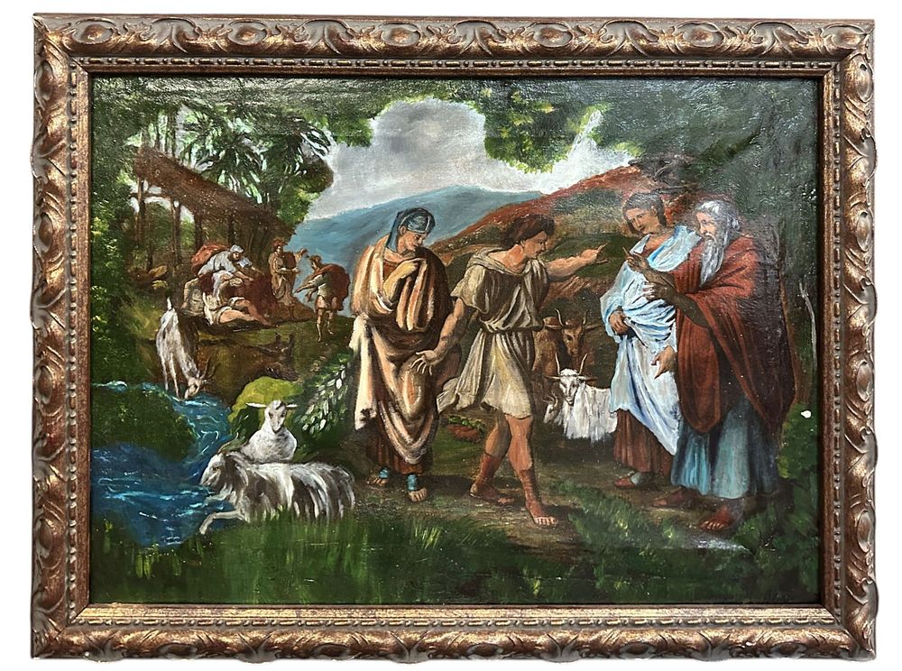 Lot 206: ANTIQUE BIBLICAL OIL ON CANVAS PAINTING