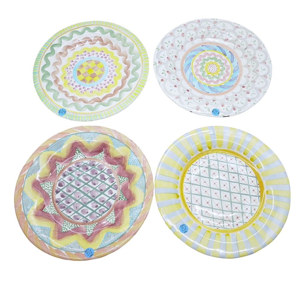 Lot 212: 4 HAND PAINTED CERAMIC MACKENZIE-CHILDS DINNER PLATES