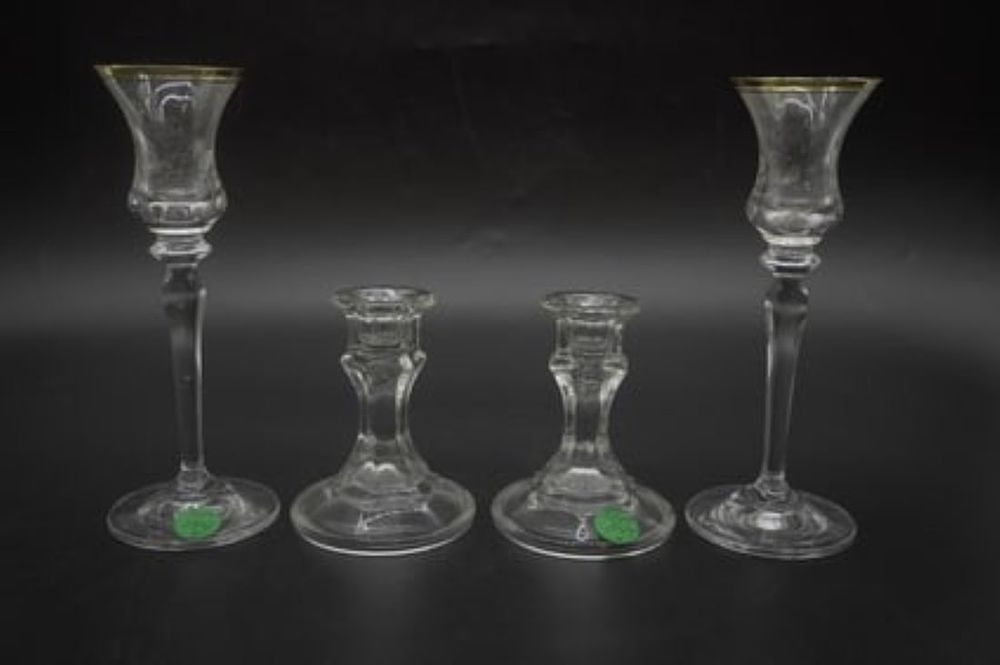 Lot 241: 4 VINTAGE GLASS CANDLESTICKS
