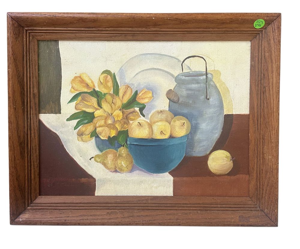 Lot 246: VINTAGE MCM FRAMED STILL LIFE PAINTING