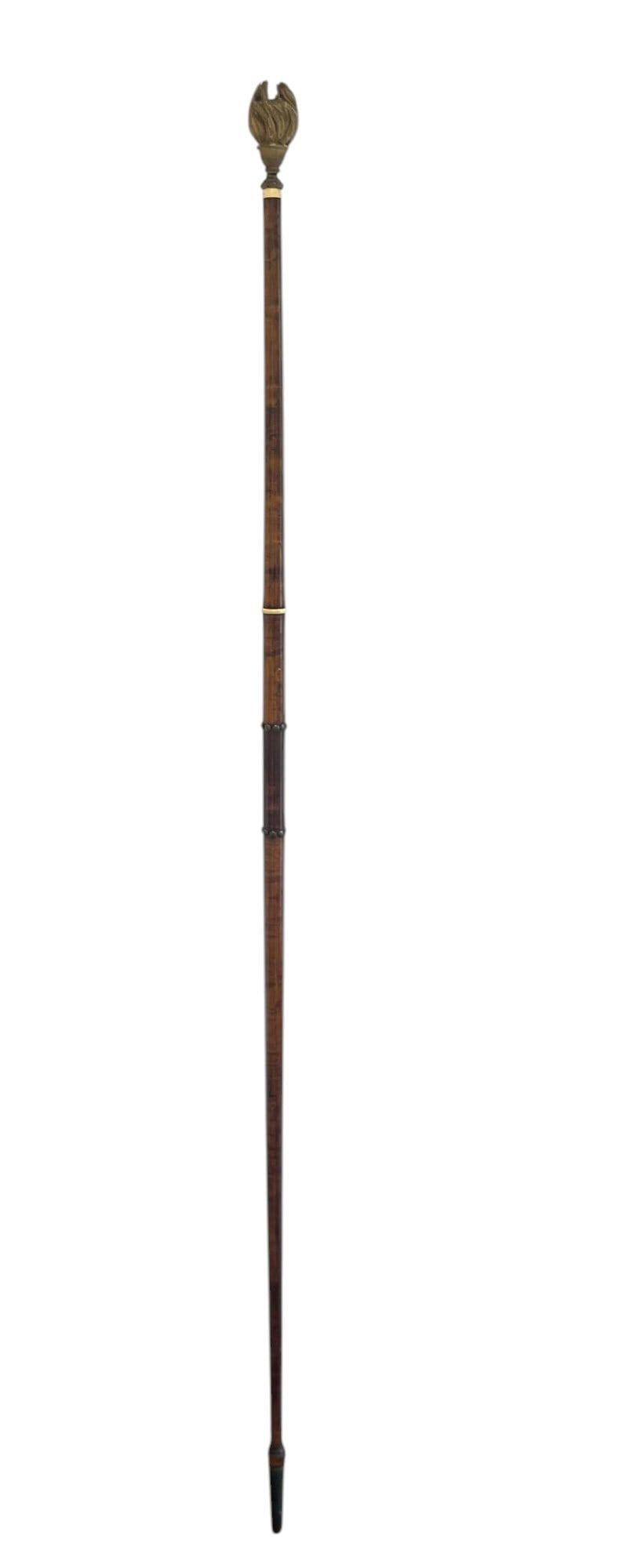Lot 155: ANTIQUE PROCESSIONAL STAFF BURL WITH GILT FLAME