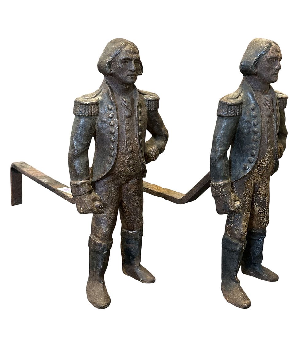Lot 157: PAIR OF FIGURAL GEORGE WASHINGTON ANDIRONS