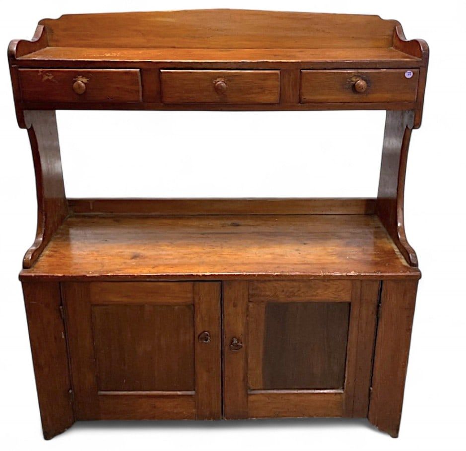 Lot 158: ANTIQUE AMERICAN CHERRY HIGH BACK DRY SINK