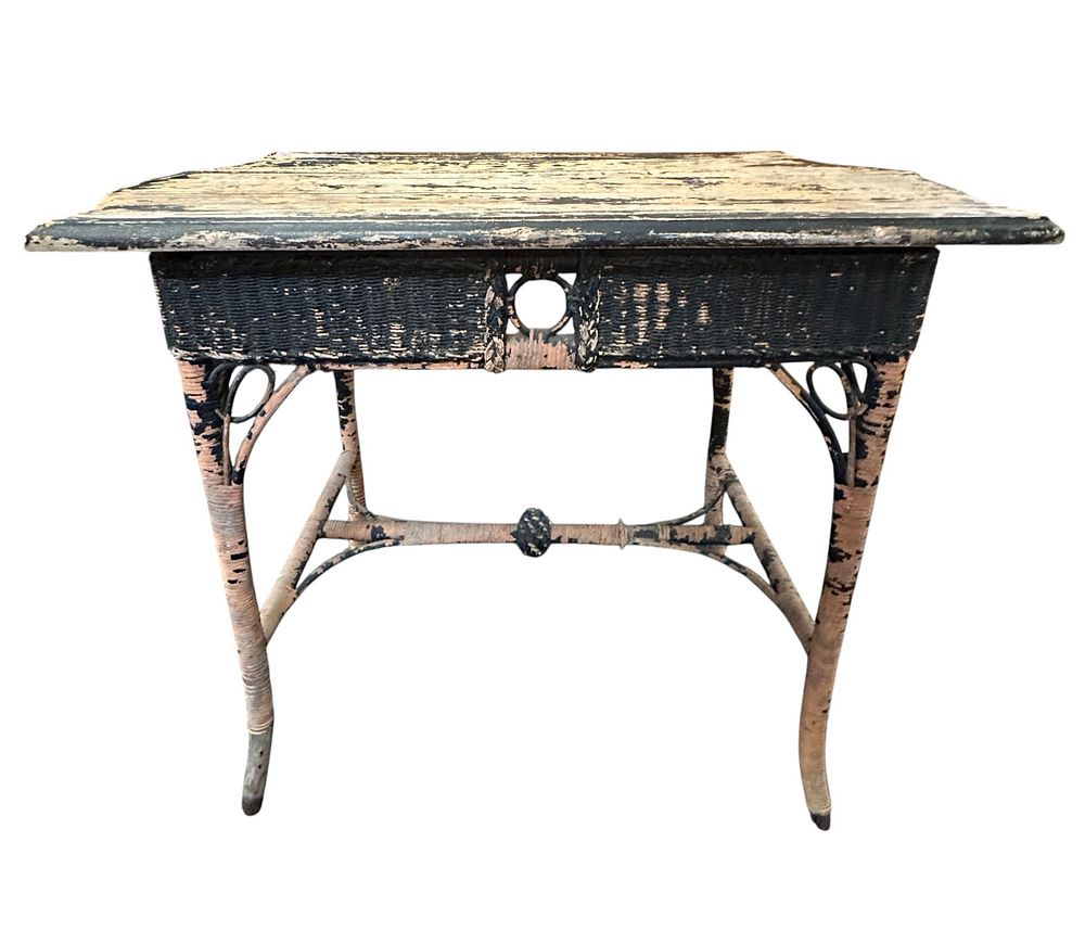 Lot 177: ANTIQUE WICKER & WOOD WORK TABLE