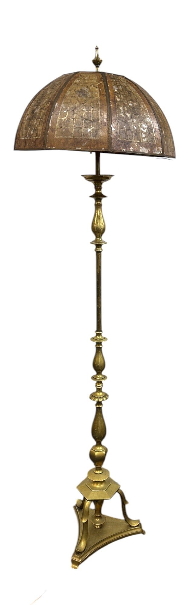 Lot 195: BRASS ART DECO HUBLEY FLOOR LAMP W MICA SHADE