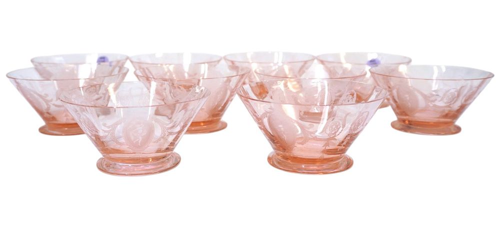 Lot 208: 10 RARE TIFFIN-FRANCISCAN CLASSIC PINK ETCHED SHERBET CUPS