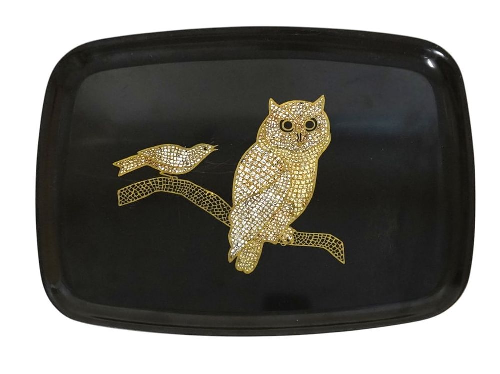 Lot 257: MID-CENTURY COUROC OF MONTEREY INLAID OWL TRAY
