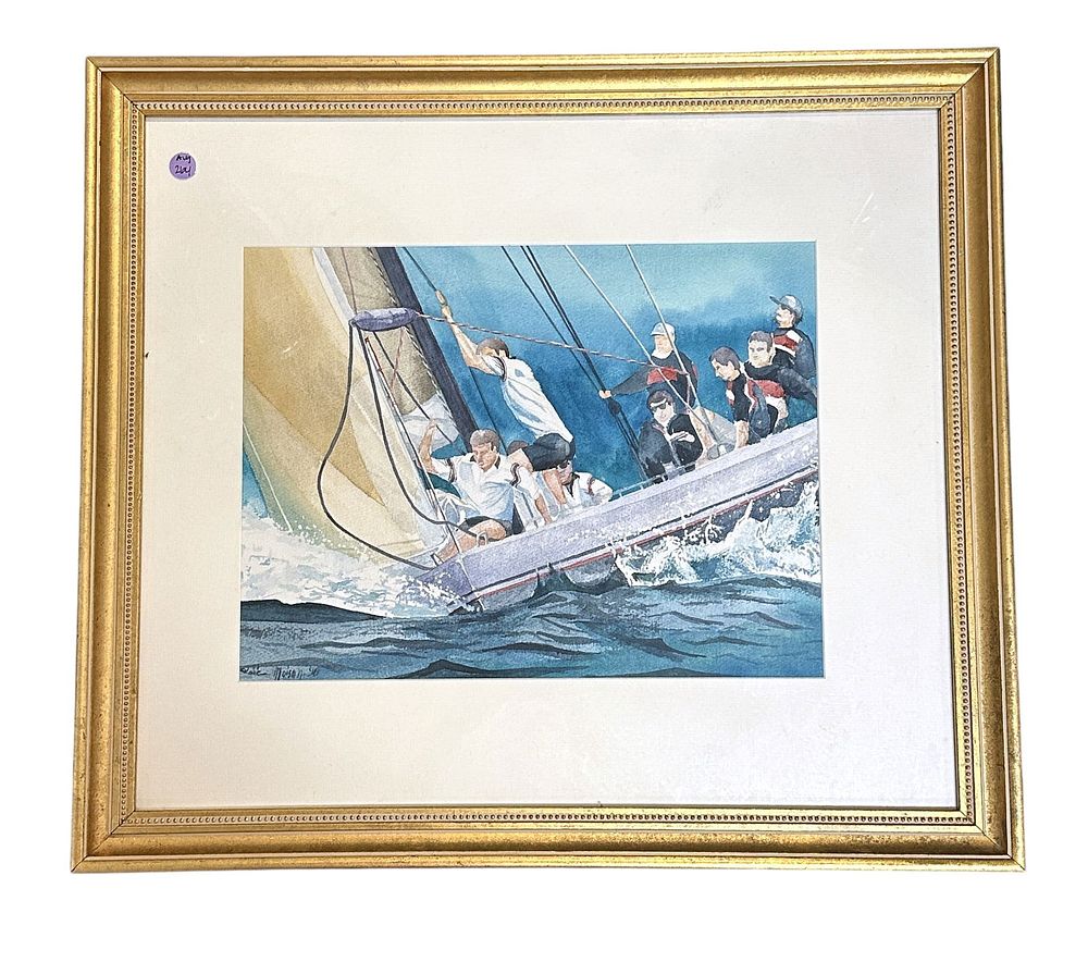 Lot 264: LOIC MOISAN WATERCOLOR SAILBOAT RACING