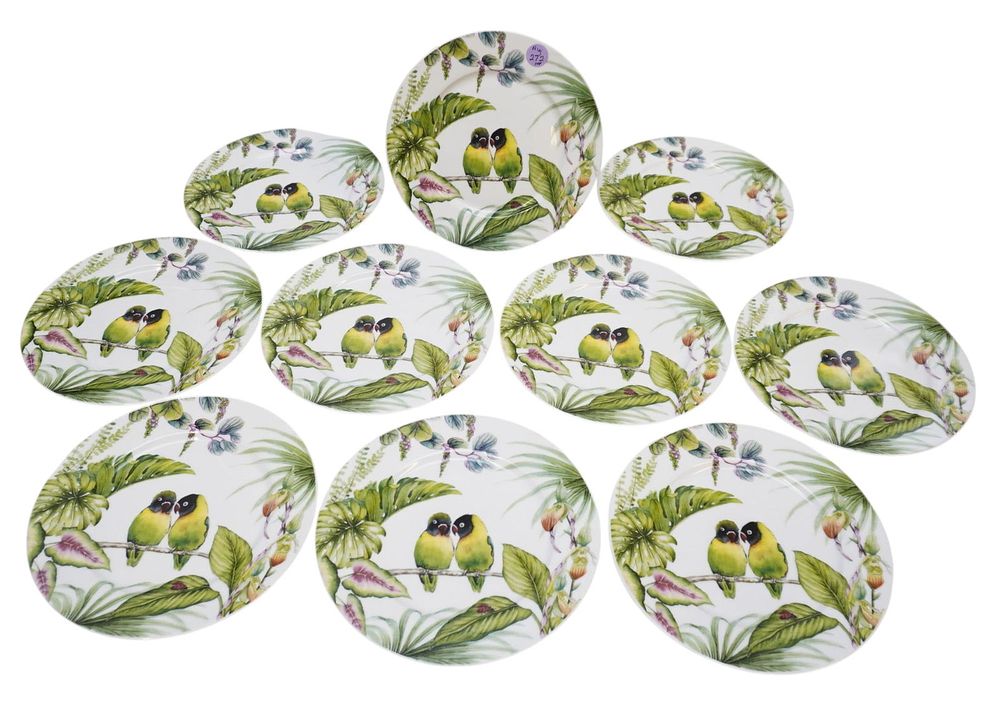 Lot 272: 10 LOVE BIRDS TROPICAL DESSERT PLATES