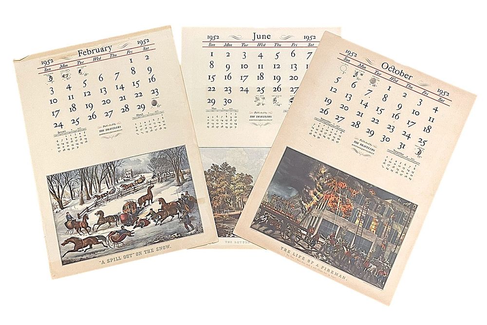 Lot 290: 10 VINTAGE 1952 CURRIER & IVES TRAVELERS INS