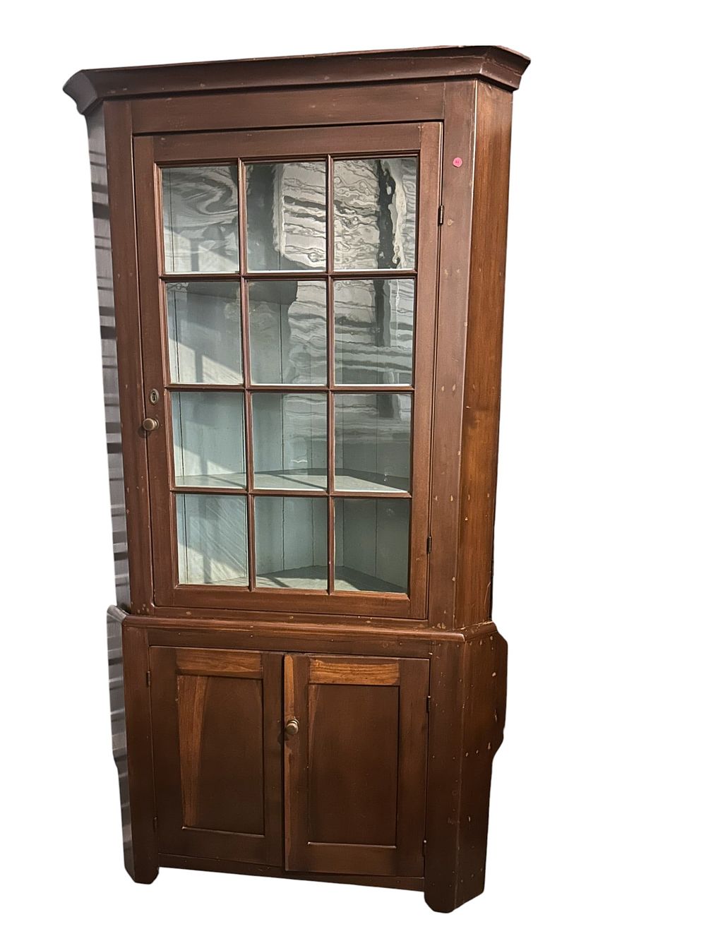 Lot 183: ANTIQUE FARMHOUSE CORNER CUPBOARD DISPLAY CABINET
