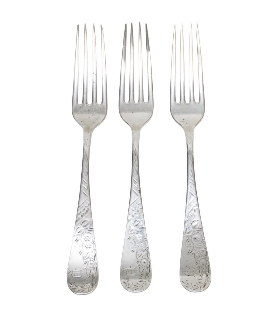 Lot 190: 3 STERLING SILVER 1880 FORKS TOWLE
