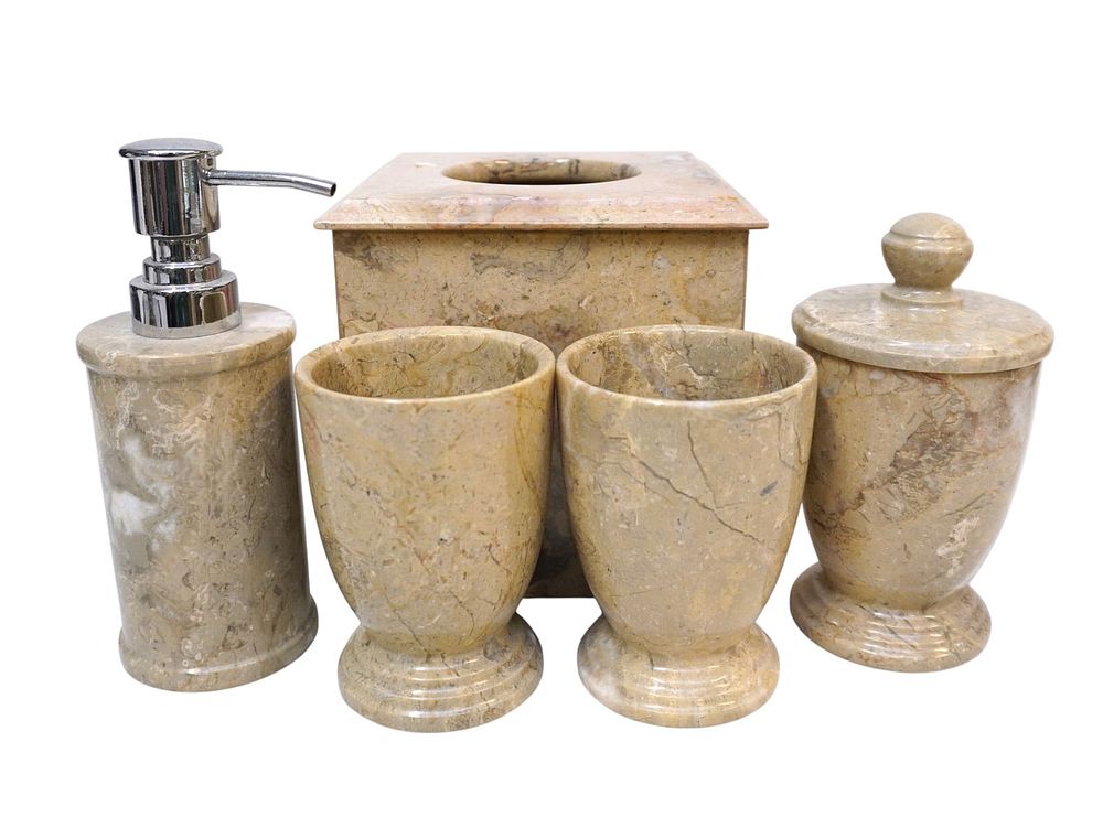 Lot 204: 5 pc CONTEMPORARY MARBLE BATHROOM SET