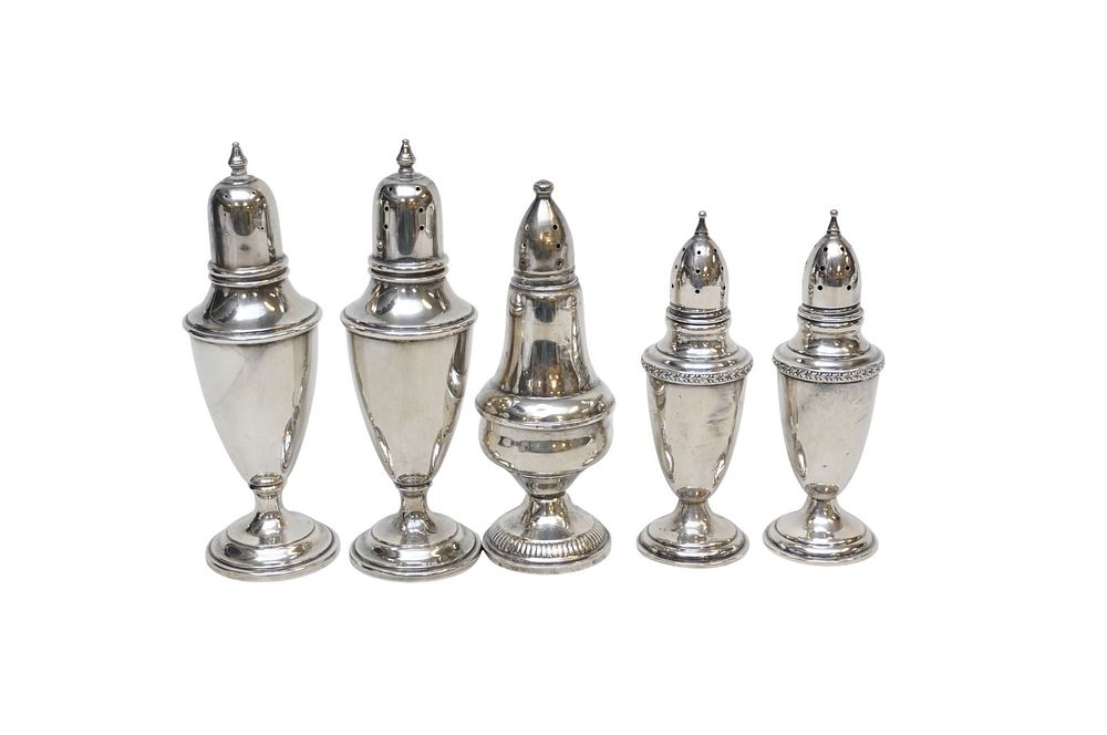 Lot 210: 5 STERLING SILVER SALT & PEPPER SHAKERS