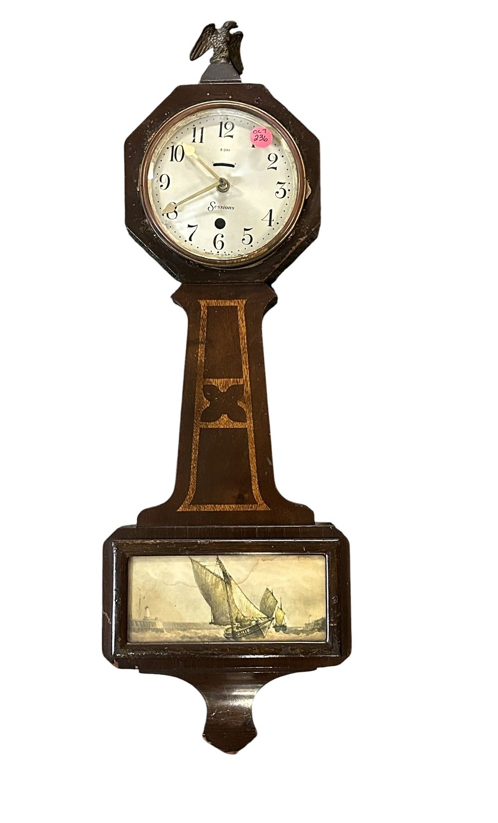 Lot 236: ANTIQUE SESSIONS NAUTICAL BANJO CLOCK