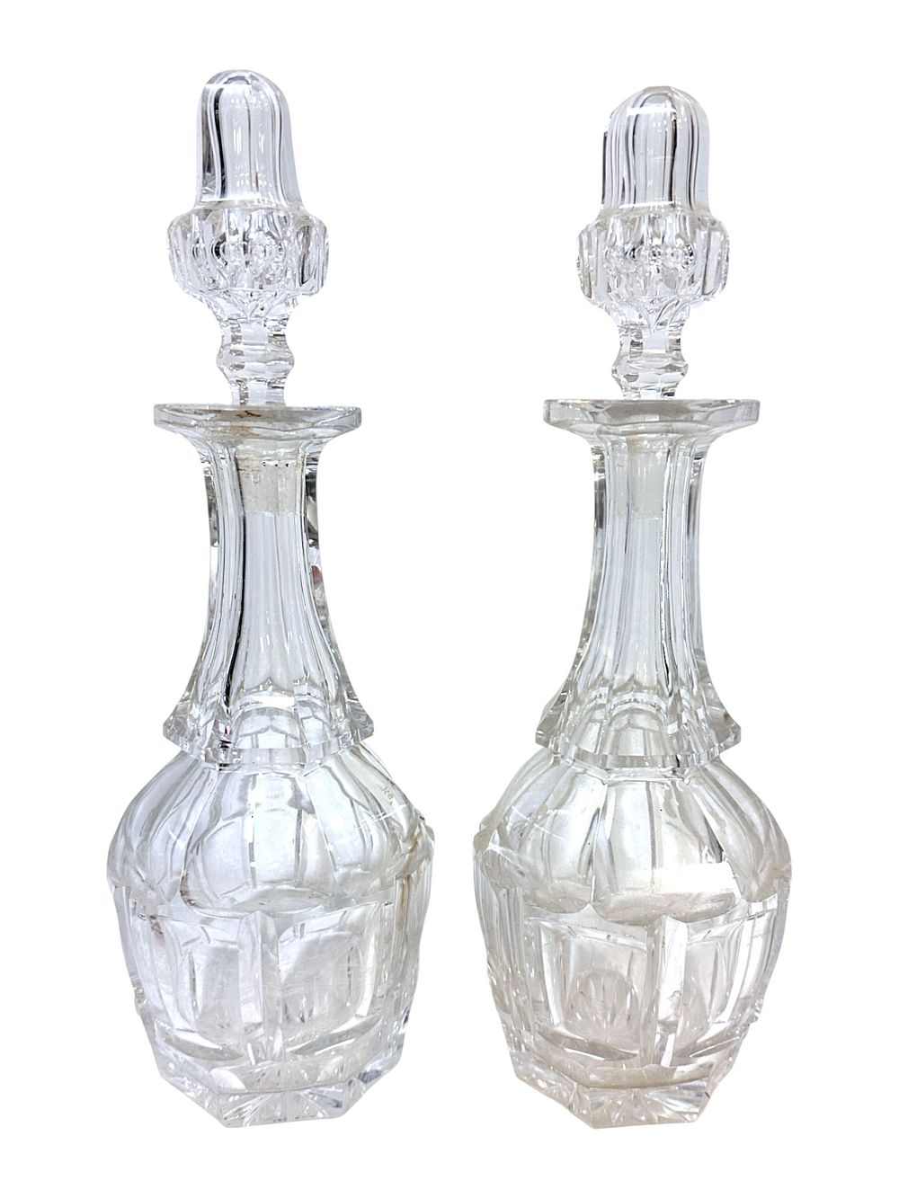Lot 237: PAIR OF ANTIQUE CUT GLASS DECANTERS