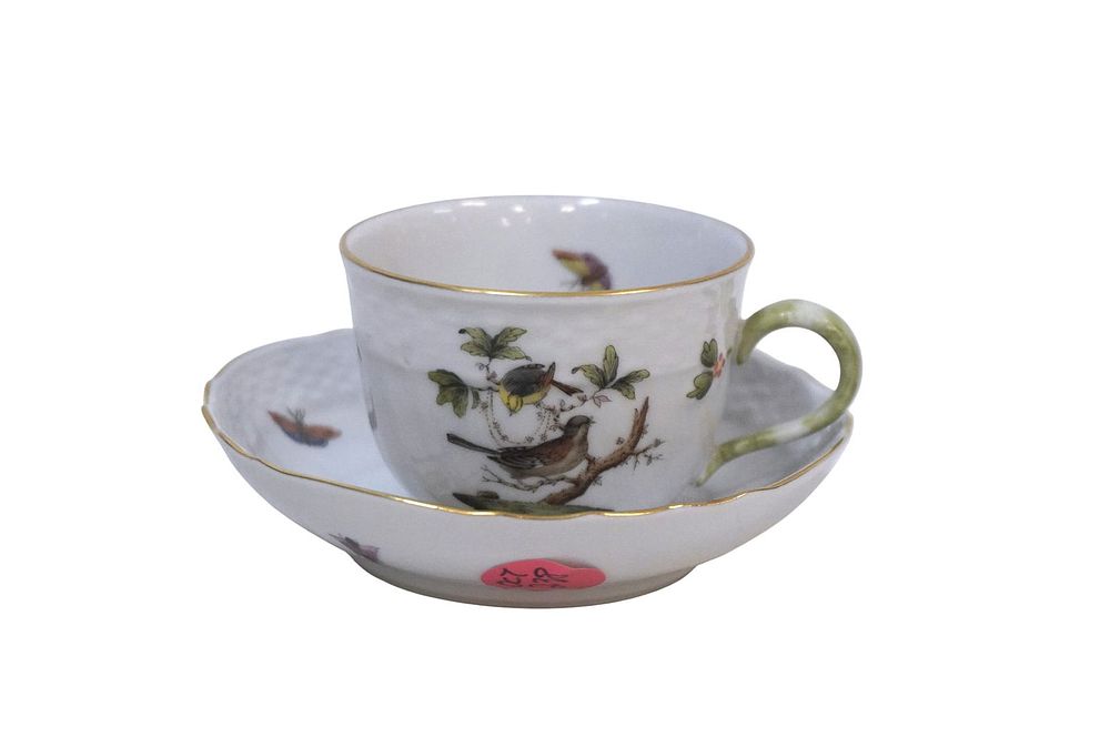 Lot 238: HEREND ROTHSCHILD BIRD TEACUP AND SAUCER
