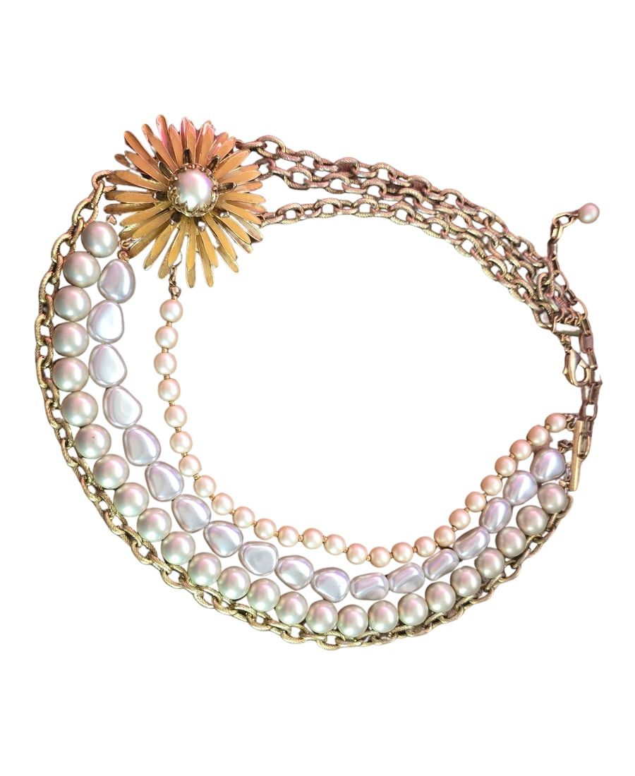 Lot 240: VINTAGE COSTUME PEARL AND GOLD MULTI-STRAND NECKLACE