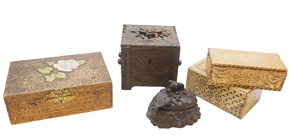 Lot 291: 5 ANTIQUE / VINTAGE JEWELRY TRINKET BOXES