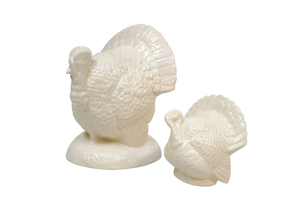Lot 300: 2 VINTAGE WHITE CERAMIC TURKEYS