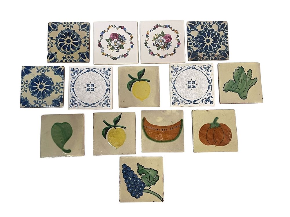 Lot 306: 14 VINTAGE HAND PAINTED TILES