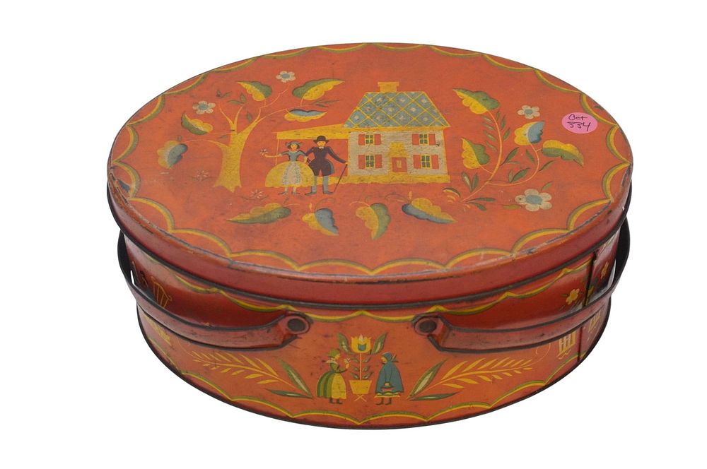 Lot 334: VINTAGE 1950s DOUBLE HANDLED DUTCH FOLK ART TIN