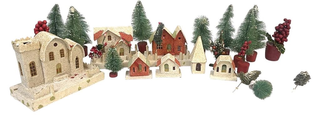 Lot 352: VINTAGE JAPAN PUTZ HOUSE CHRISTMAS VILLAGE