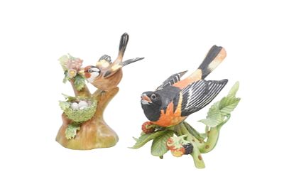2 PORCELAIN BIRDS GOLDFINCH & BALTIMORE ORIOLE. Lenox Baltimore Oriole and Crown Staffordshire 