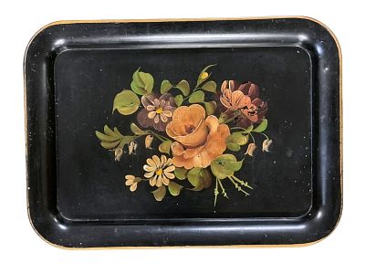 ANTIQUE HAND PAINTED FLORALS TOLE TRAY. Antique Hand Painted Florals Tole Tray. 12 1/2"x17 